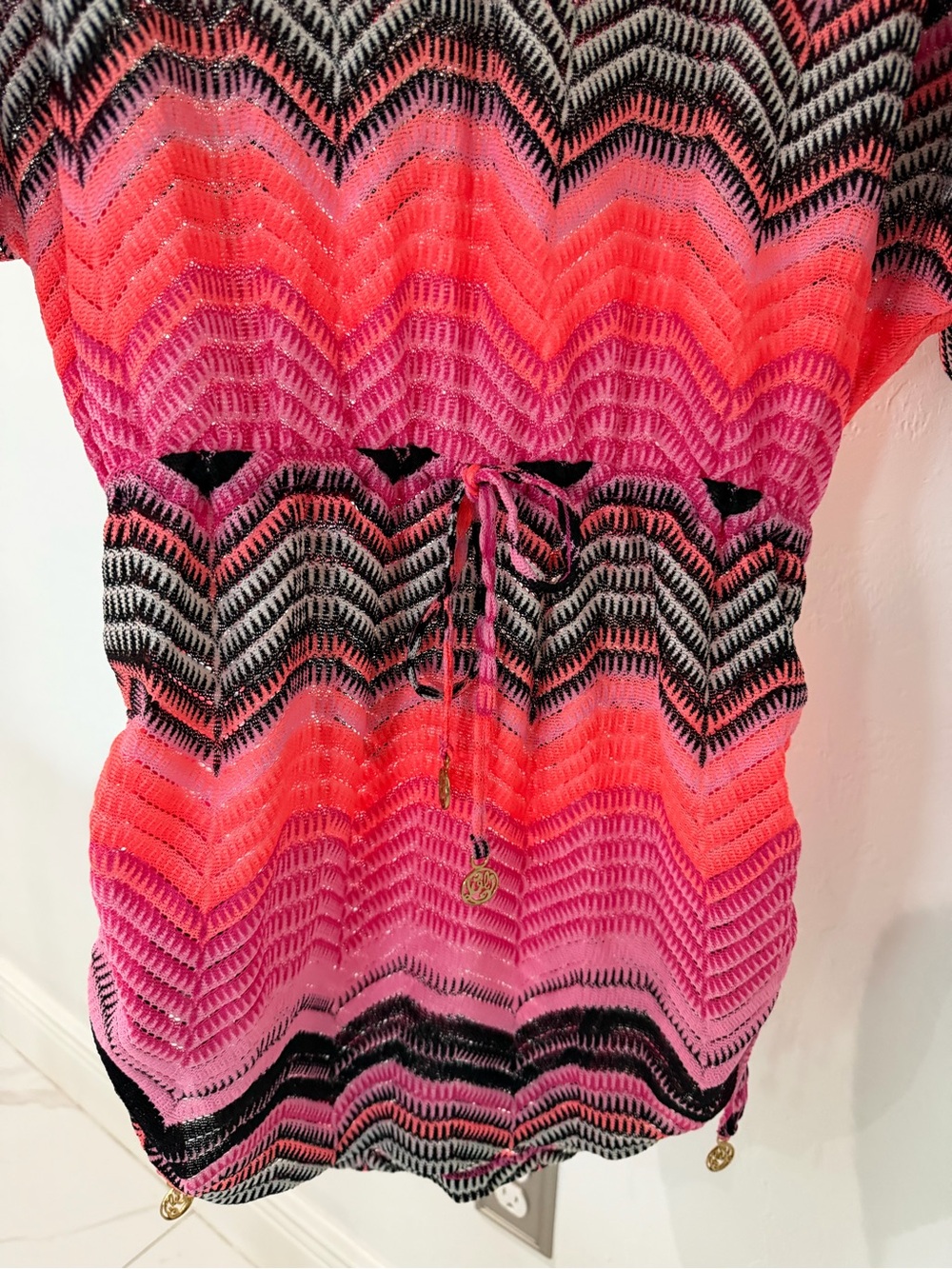 Luli Fama Vibrant Chevron Knit coverup in Pink & Coral - Picture 7 of 8